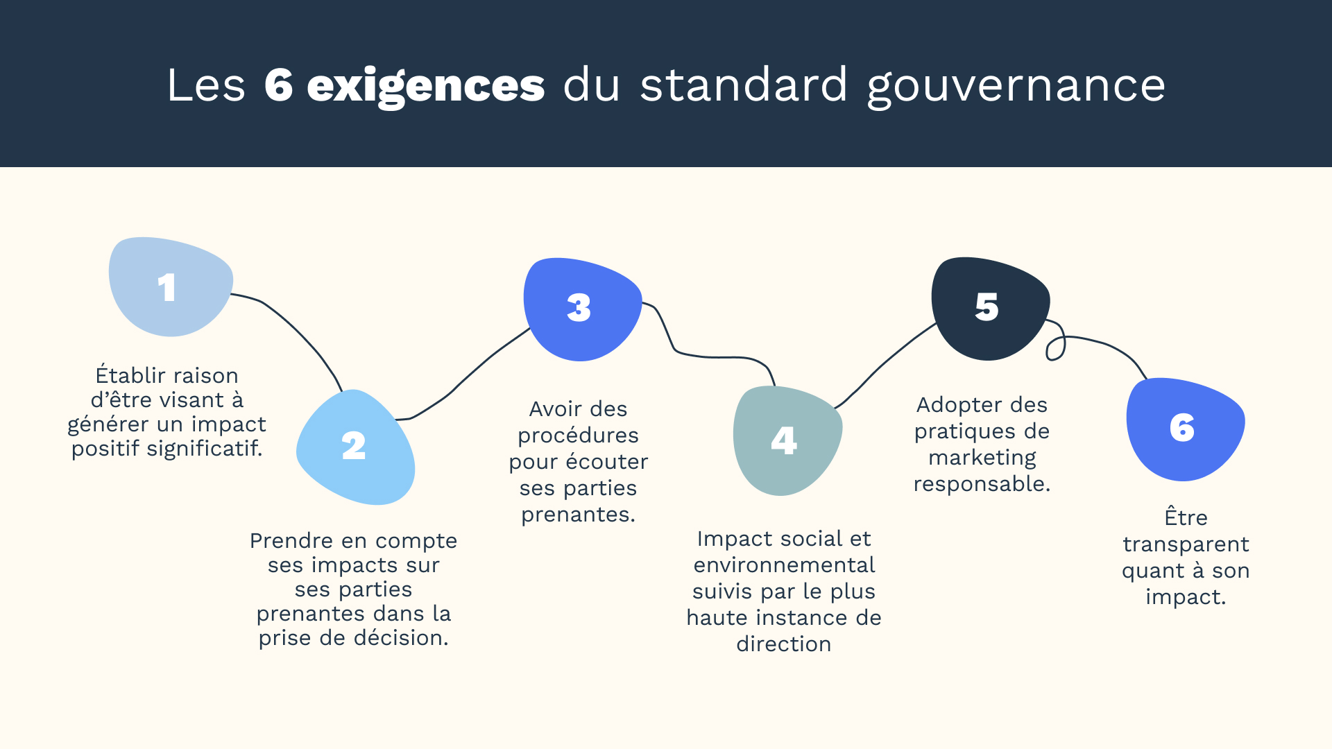Diapositive : les 6 exigences du standard gouvernance